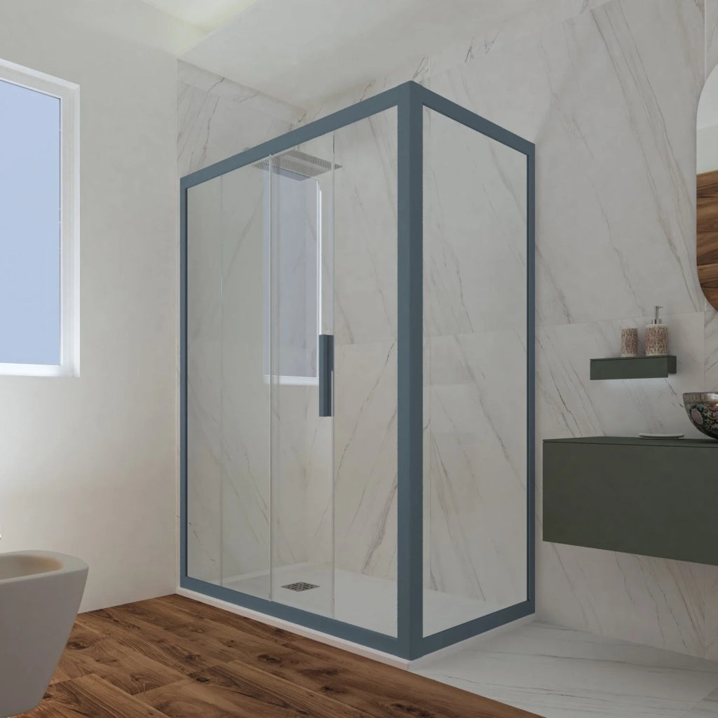 Box doccia scorrevole 80x150 CM H 200 Vetro Trasparente Profilo Blu Navy mod. Deco Duo