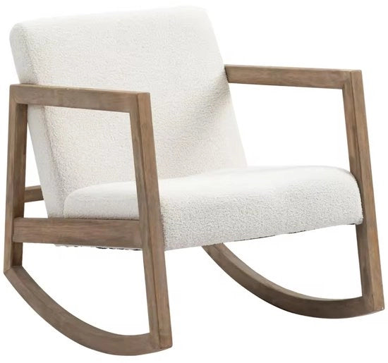Sedia Schommante - Sedia - Sedia per soggiorno - Sedia da salotto - Fauteuil - Tela Teddy - Bouclé - Piede in legno - Bianco
