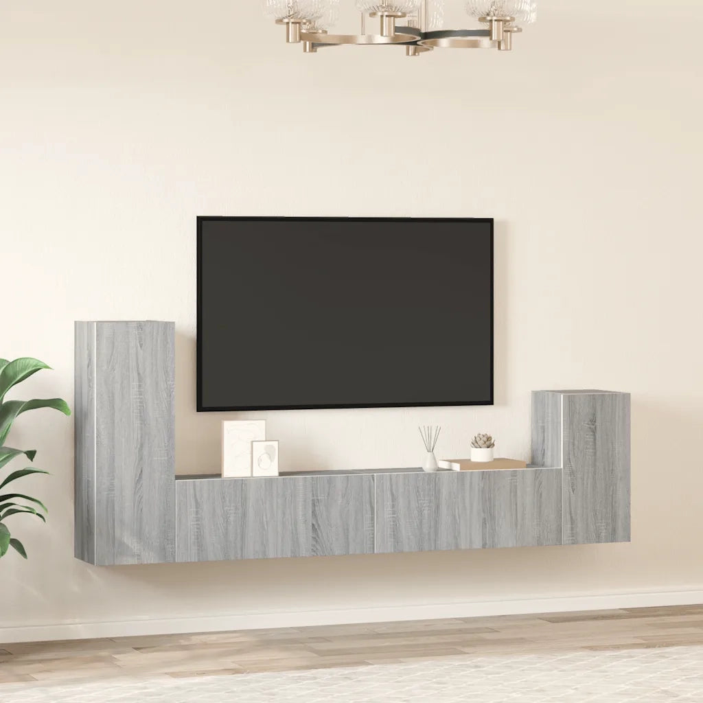 Set di Mobili Porta TV 4 pz Grigio Sonoma in Legno Multistrato cod mxl 20259