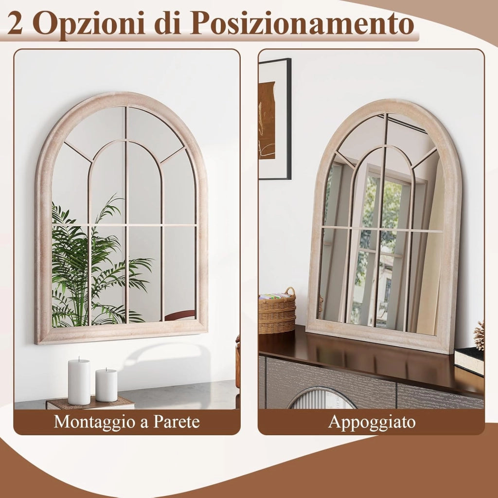 Specchio da Parete, Specchio a Finestra ad Arco con Cornice Metallica, Antideflagrante per Soggiorno Ingresso Corridoio, 88 x 69,5 cm (Stile 2)