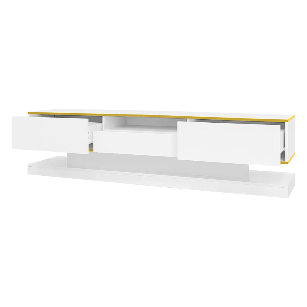 Mobile TV 180x38x45 cm; 3 cassetti con LED a colori e finitura lucida; truciolare bianco
