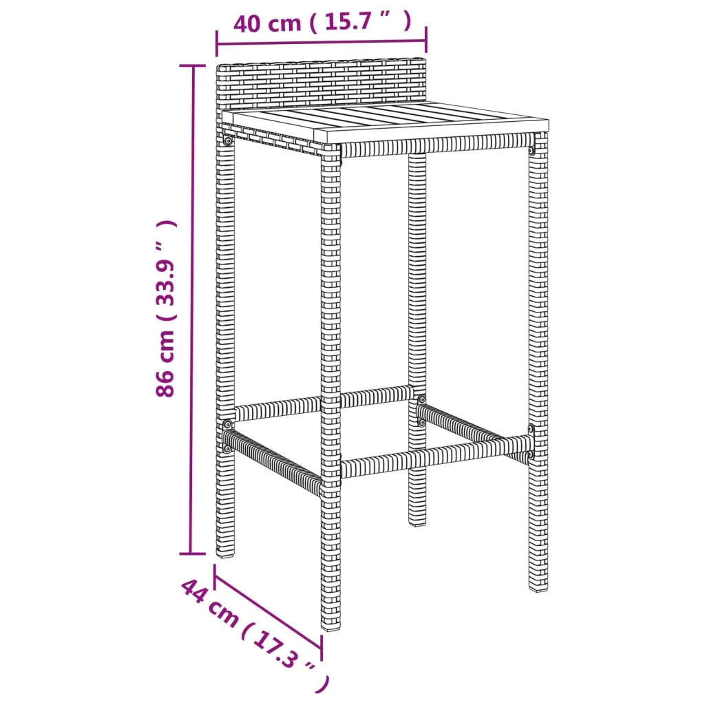 Set Bar Giardino 3 pz Nero Polyrattan e Legno Massello Acacia 3187706
