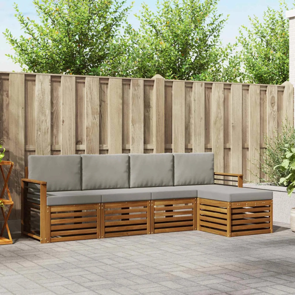 Set di divani da esterno 5 pcs Grigio Naturale e Chiaro