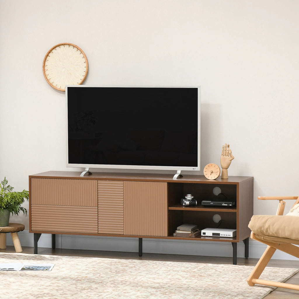 Mobile TV con 2 Armadietti e Vani Aperti, Legno, Marrone ¨C zephmum ¨C 150x40x56cm