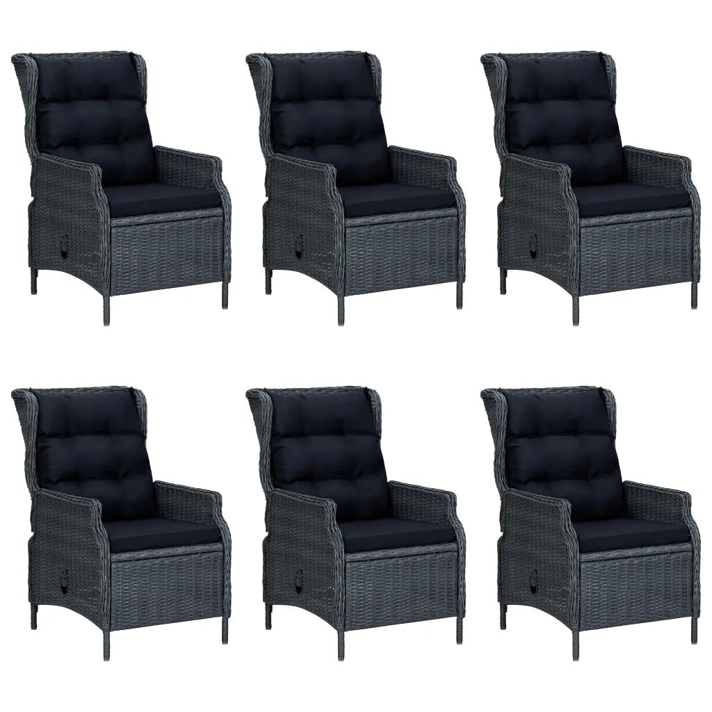 Set Pranzo da Giardino 7pz con Cuscini Polyrattan Grigio Scuro 3060136