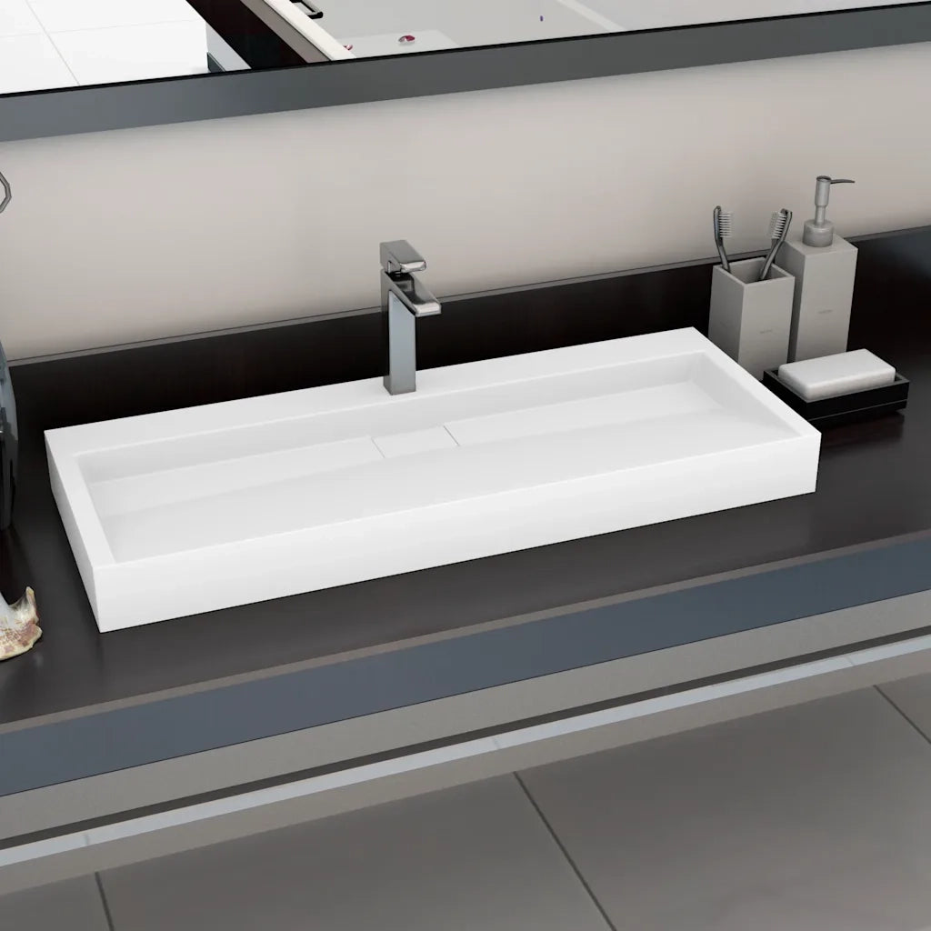 Lavandino 120x46x11 cm Blocco in Marmo/Minerale Bianco 144067