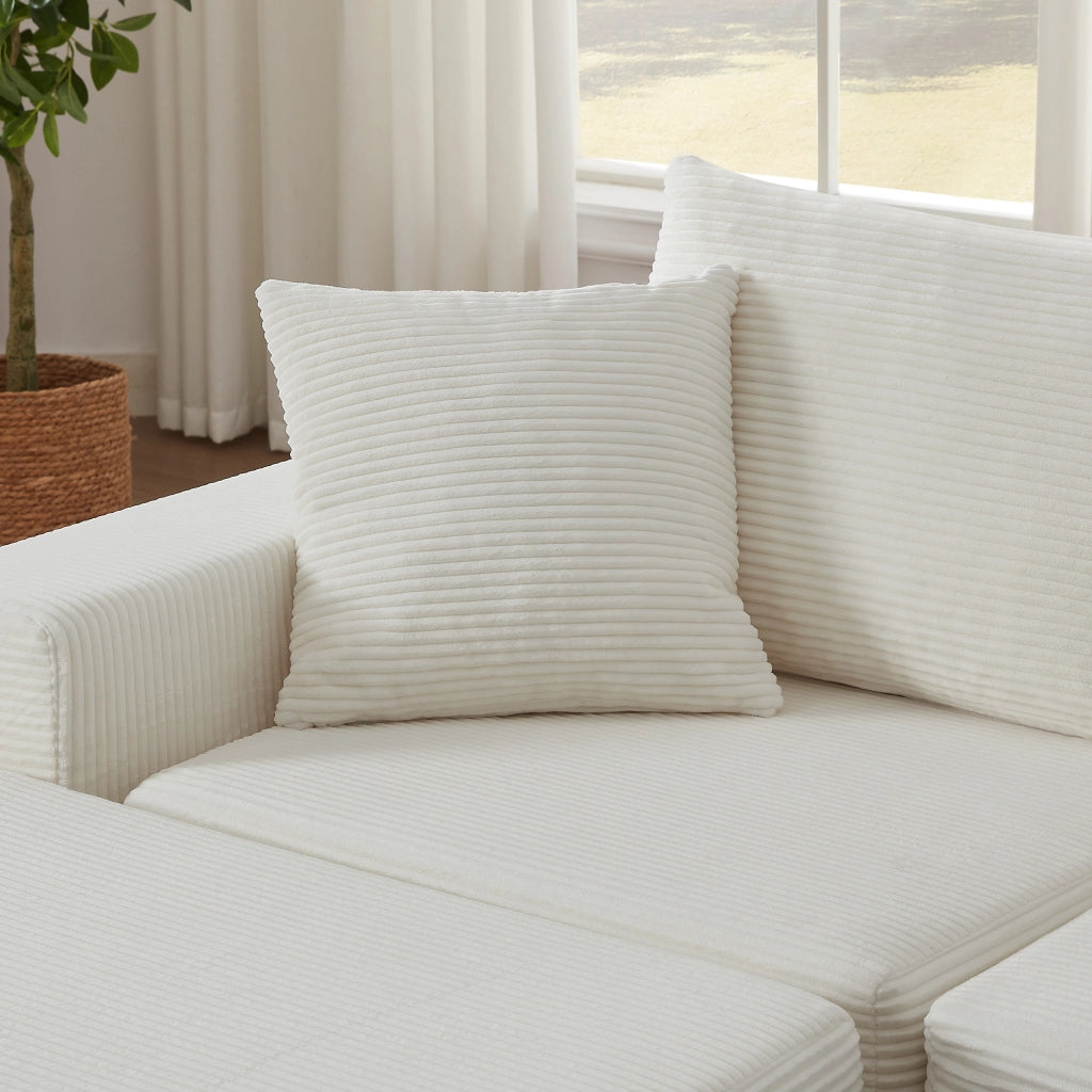 Divano modulare multifunzionale in corda, bianco, con design componibile e base antiscivolo