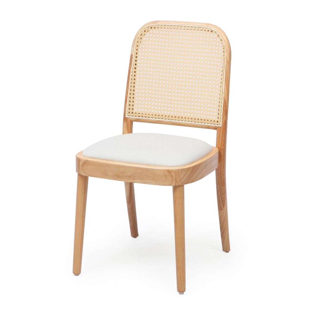 SEDIA da pranzo in legno massello e lino, schienale in rattan, Set da 6 pezzi