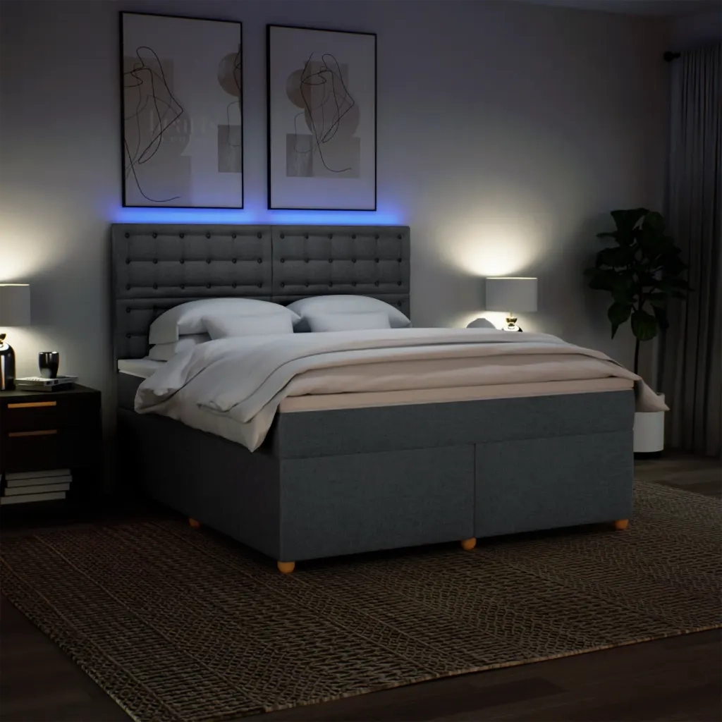 Giroletto a Molle con Materasso Grigio Scuro 180x200 cm Tessuto