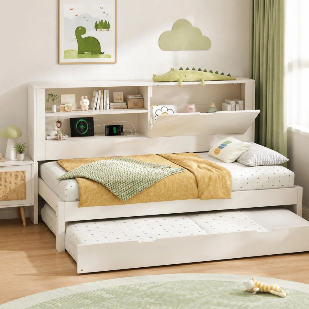 Sofà letto in legno con letto estraibile e vano portaoggetti