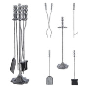 Set di attrezzi per camino Dovre con scopa pala pinze e attizzatoio in argento 03_0006313