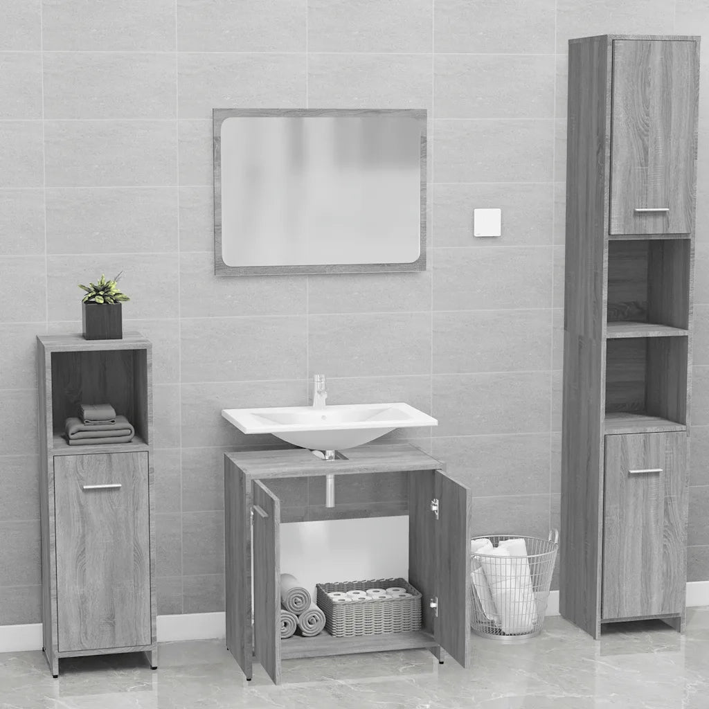 Set di Mobili da Bagno | Armadio da bagno Grigio Sonoma in Legno Multistrato