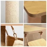 Albero Tiragraffi Multilivello con Casetta, Amaca, Scaletta e Corde in Juta, Rivestimento Peluche, 60x40x130cm, Giallo