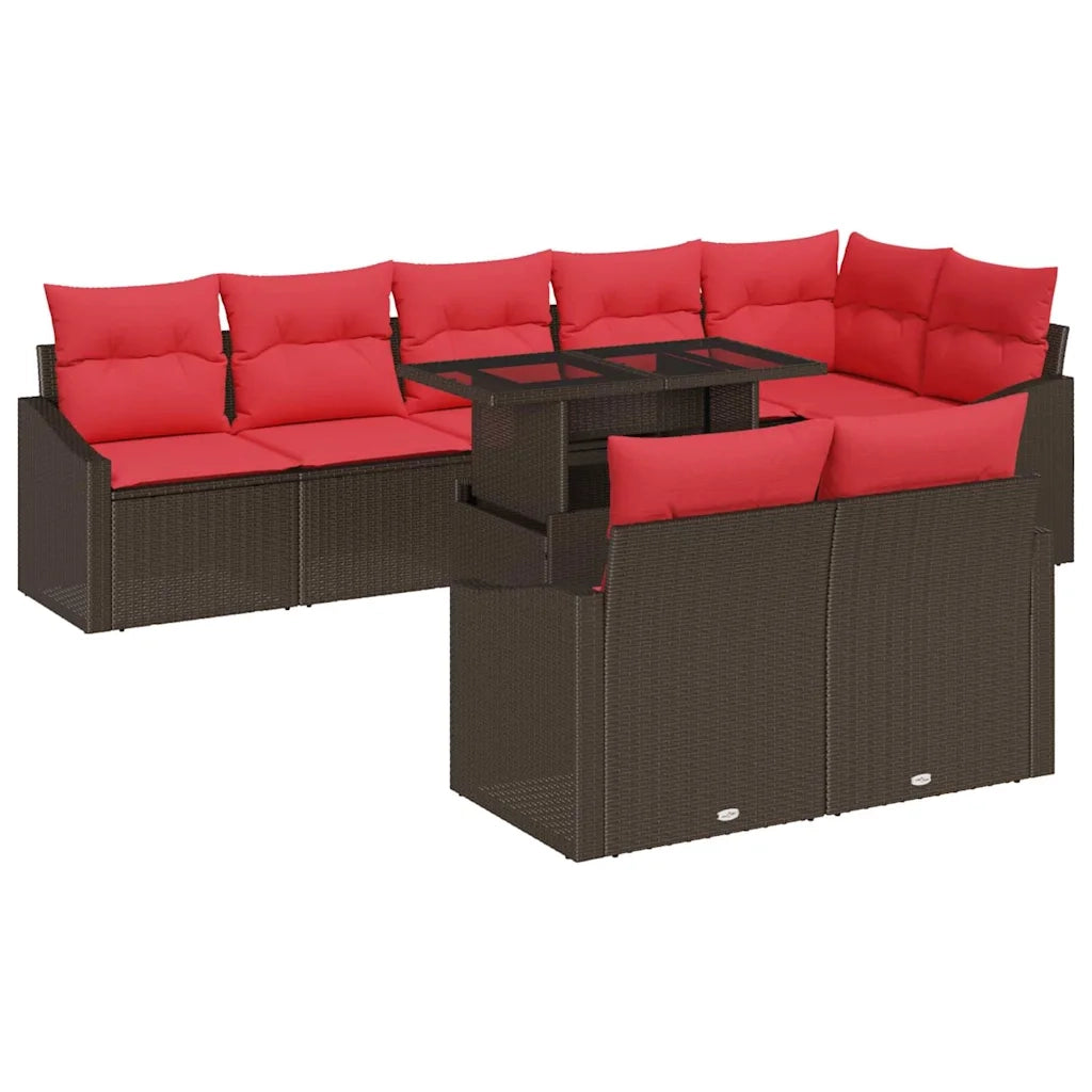 Set Divano da Giardino 9 pz Marrone e Rosso polyrattan 3349030