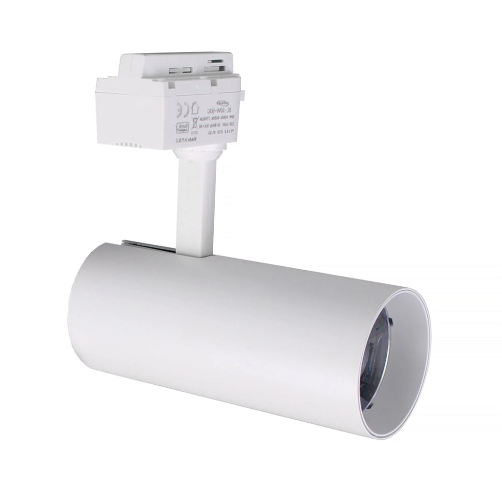 Faretto LED a Binario Monofase 30W COB Nero o Bianco CCT Luce Calda, Fredda, Naturale Fascio 24° Illuminazione Professionale per Negozi e Showroom Color: Bianco