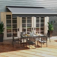 Set da Giardino con 6 Sedie Impilabili in Tessuto a Rete e Tavolo Effetto Legno, Grigio