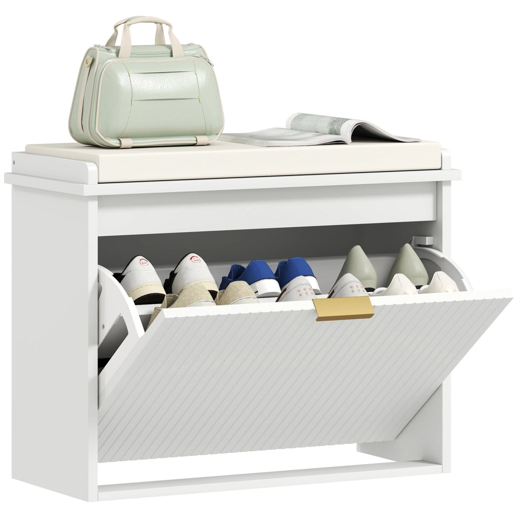 Panca con cuscino, cassetto e portascarpe ¨C zephmum ¨C bianco, 62x26x47.5 cm