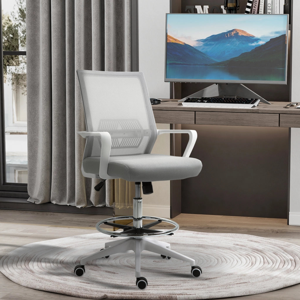 Sedia da ufficio con rotelle regolabile in altezza ¨C zephmum ¨C grigio/bianco rete 64x59x104-124 cm