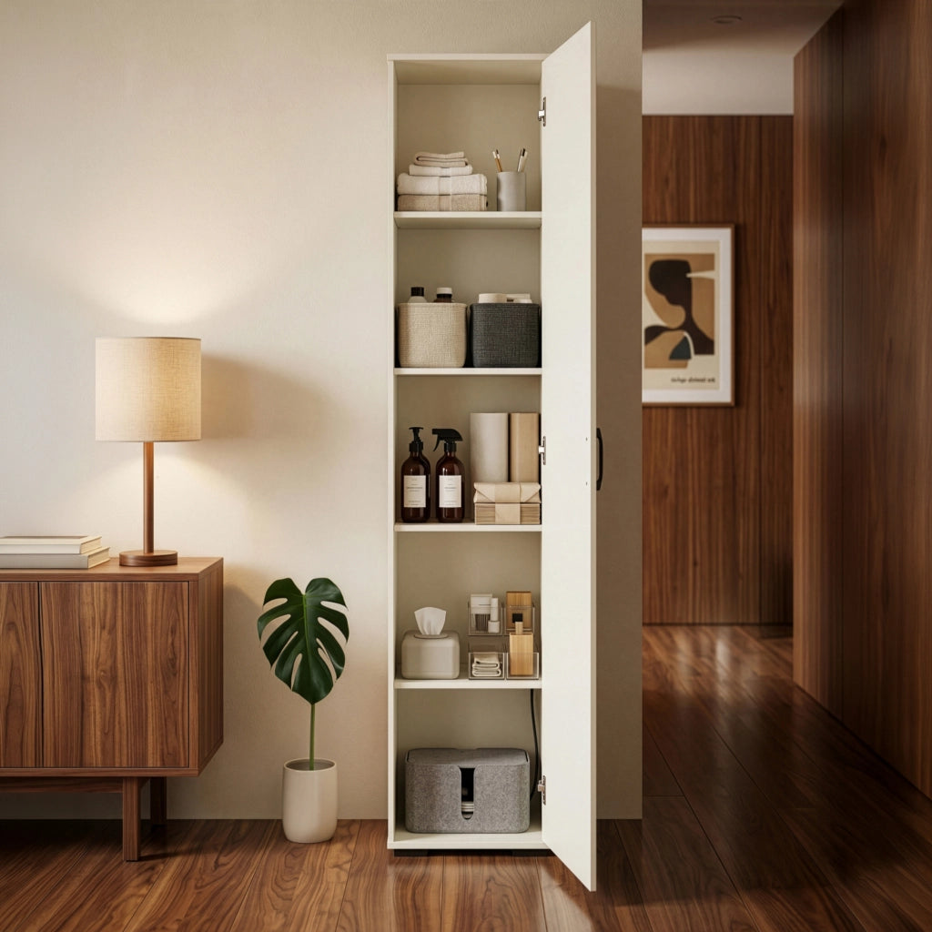Armadio Multifunzionale Chalvefted ad Anta e 5 Ripiani 175x37x35 cm - Bianco [en.casa]