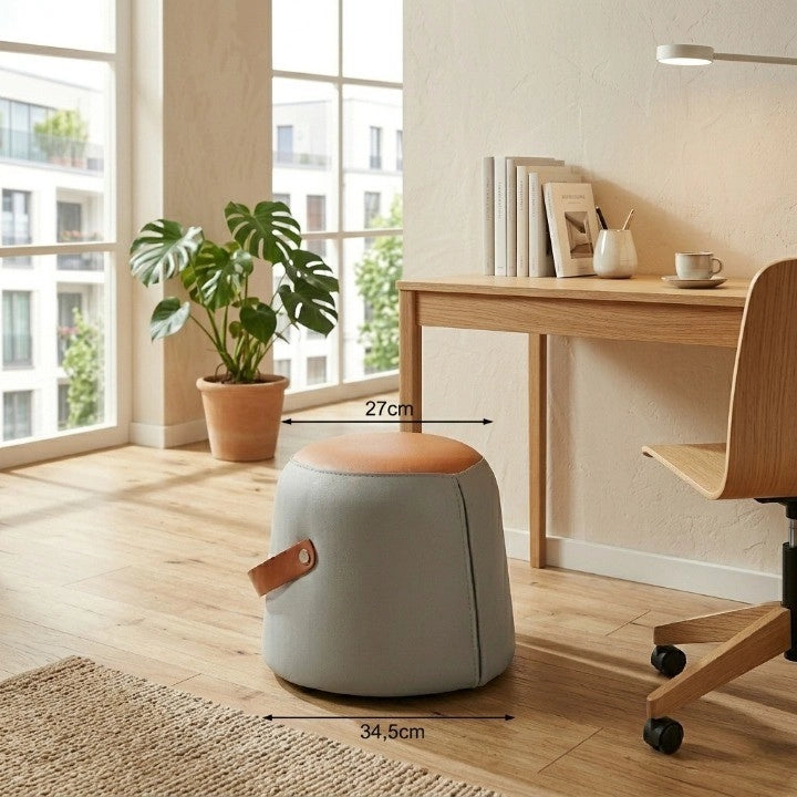 POUF in PU Grigio e Arancione con Maniglia in PU