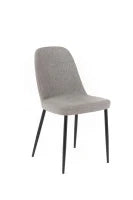 E-STYLO Sedia da pranzo in tessuto grigio chiaro e gambe in metallo nero, imbottita, 55cm X 46cm H. 85cm.