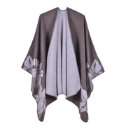 Elegante, spesso e ampio scialle, mantello da donna in cashmere double-face con stampa floreale retr¨°.