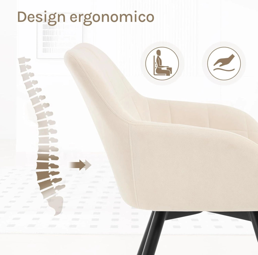 Sedia da Pranzo Girevole, Sedia da Cucina Ergonomica Imbottita in Velluto con Gambe in Metallo, Poltrona per Salotto, Ufficio, Camera da Letto, Balcone, Beige, EZS85be-1