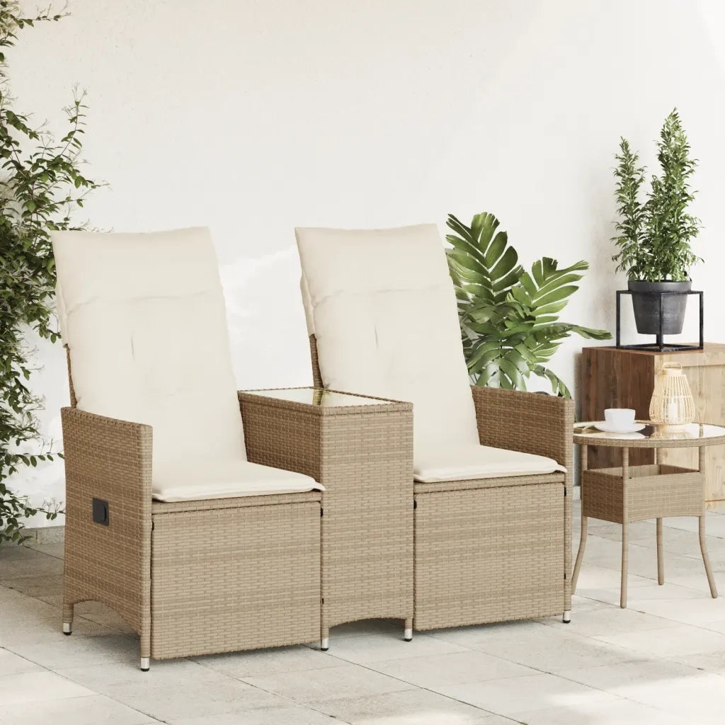 Divano Giardino Reclinabile 2 Posti Tavolino-Sofa da Giardino-Divanetto da esterno Beige Polyrattan 466931