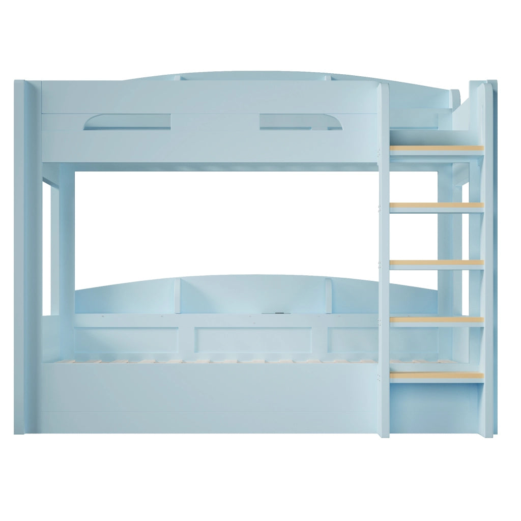 Letto a castello con porta USB e ripiani laterali 90 × 200 cm in legno e MDF blu chiaro per camerette