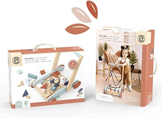 Carrello Primi Passi Cubetti Carrello Primi Passi Legno Montessori Carrello Multi attività a Spinta con Scomparto per Bl