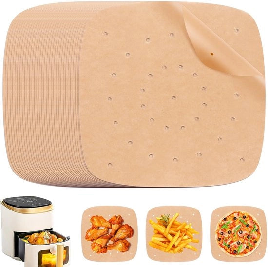 Papier per Airfryer - 200 pezzi - Antipatico - 21,5 cm - Papier per Airfryer - Adatto per la cottura - Quadrato