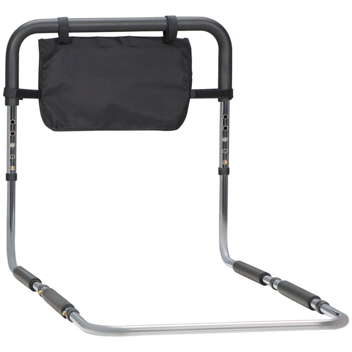 Maniglia Letto per Anziani 87x51,5 cm Larghezza e Altezza Regolabile in Acciaio Argento