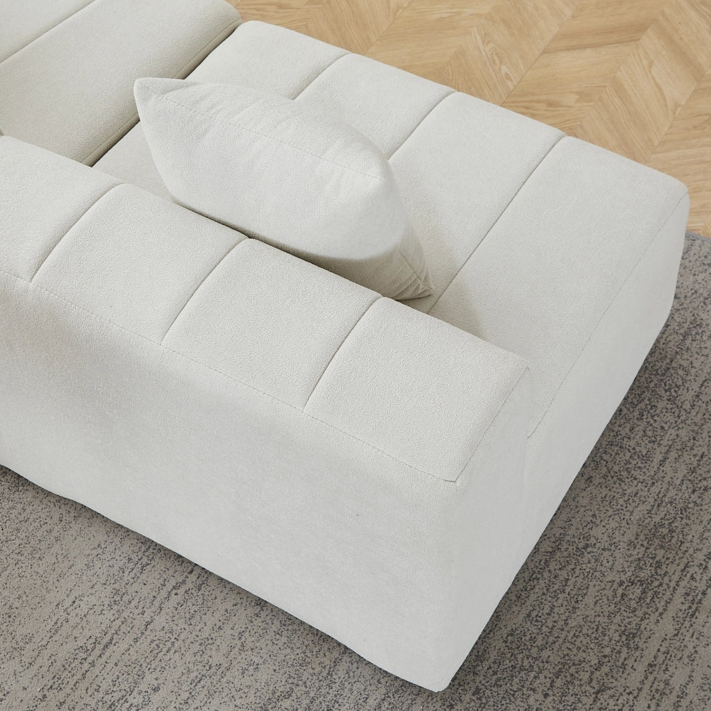 Divano modulare in ciniglia beige a 2 moduli