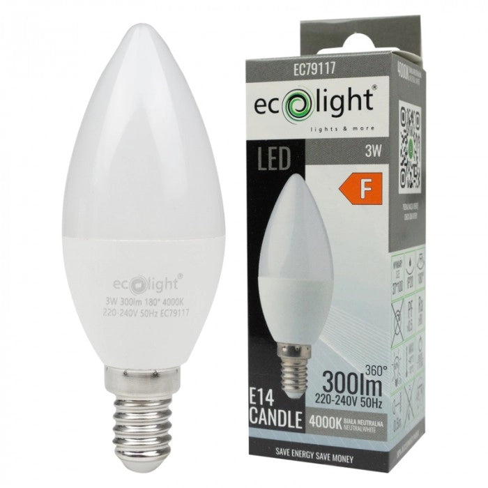 Lampadina LED candela E14 3W 4000K 270lm Ecolight
