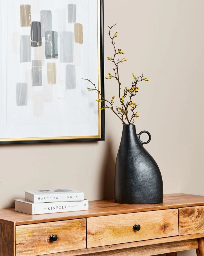 Vaso decorativo in metallo alluminio nero 36 cm decorazione casa accessorio