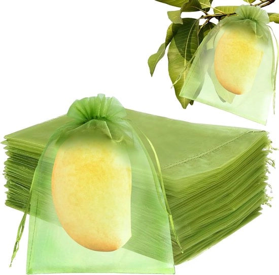 Zaketti di protezione per uva, 17 x 23 cm, 100 pezzi, sacchetti di organza verde con cordino, sacchetti a rete, protezione contro vespe, uccelli e altri insetti