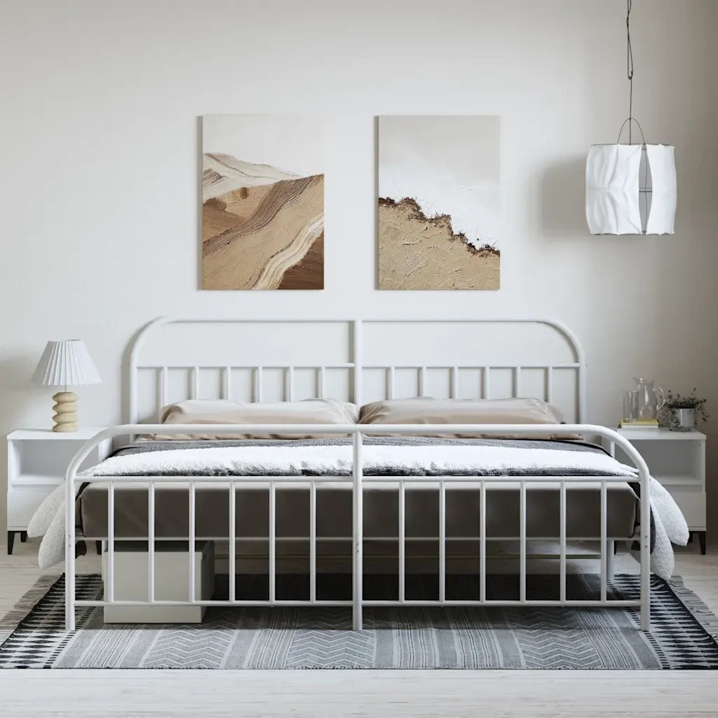 Giroletto con Testiera e Pediera Metallo Bianco 193x203 cm 353708