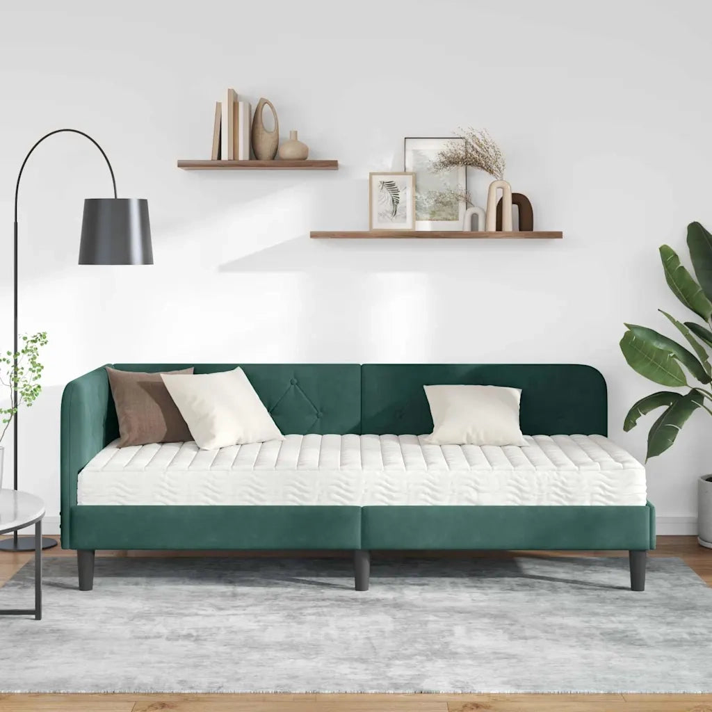 Letto singolo | Letto per adulti | Cornice del letto ad angolo Verde Scuro 80 x 200 cm Velluto