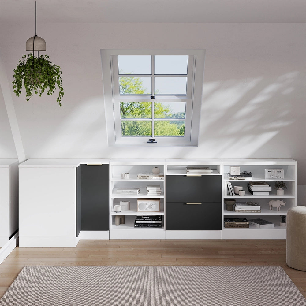 Mobile sottotetto Mobile angolare Rion Antracite-oro/Bianco 75.6 x 83.8 cm con 1 porta, carcassa dell’armadio profondità 60 cm Vicco