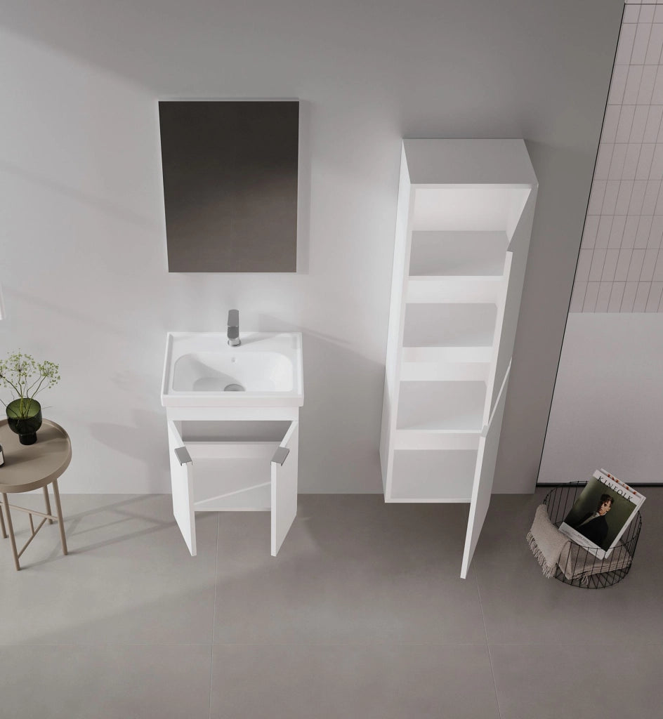 Set mobile lavabo con specchio (2 pezzi) "Desna 50" - 50 x 38 x 58 cm - Bianco opaco