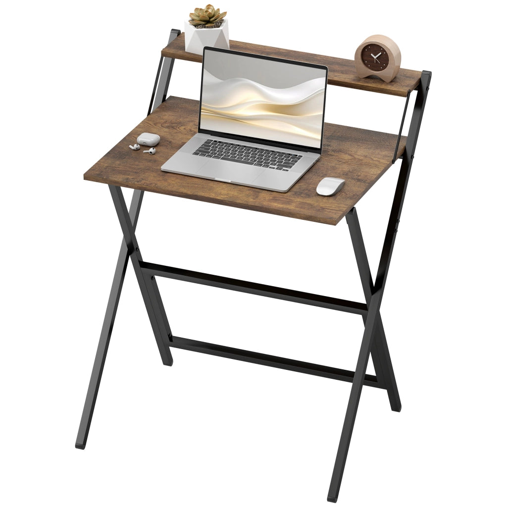 Scrivania Pieghevole con Scaffale ¨C Zephmum ¨C Legno Marrone 65.5x45 cm