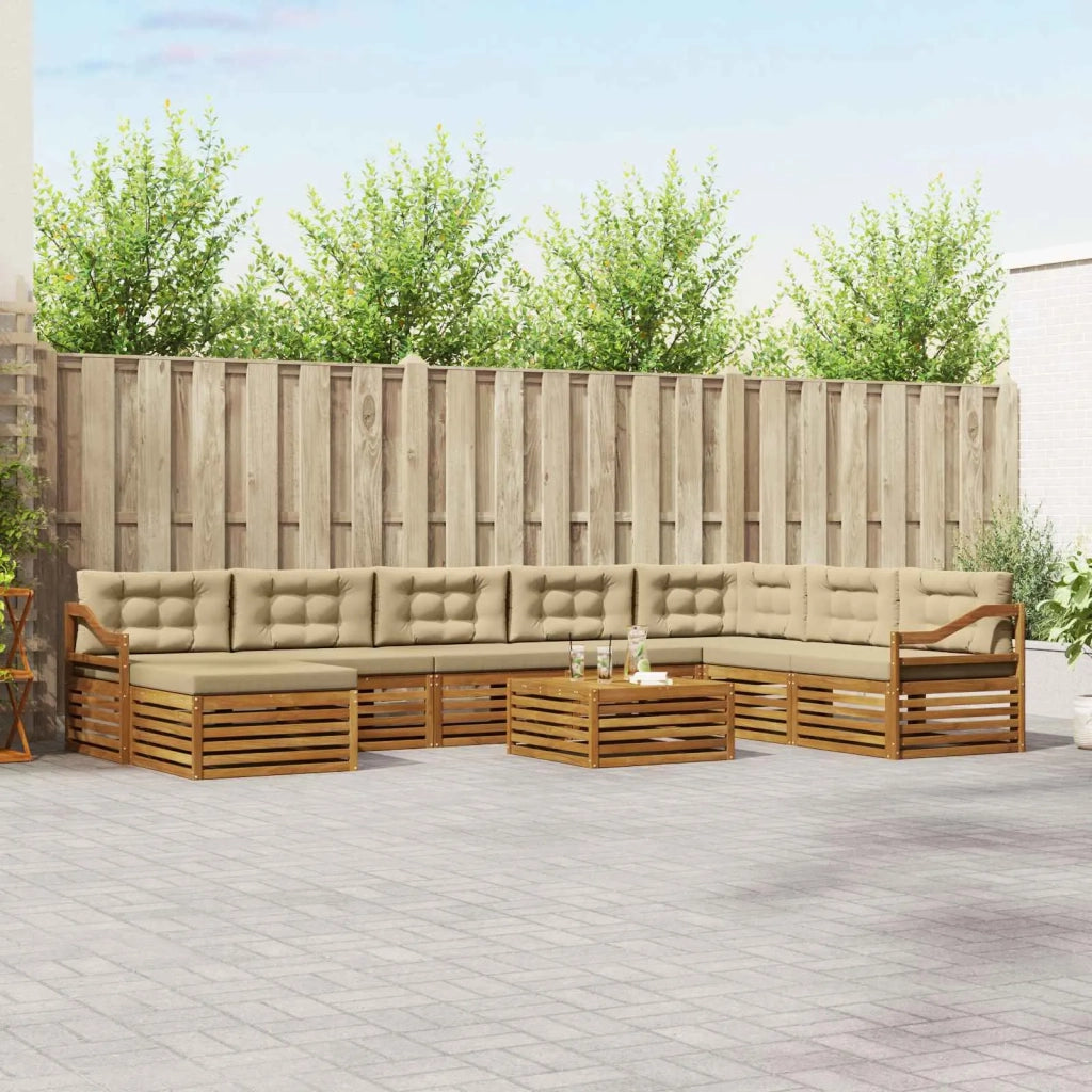 Set di divani da esterno con cuscino 9 pcs Naturale e Beige