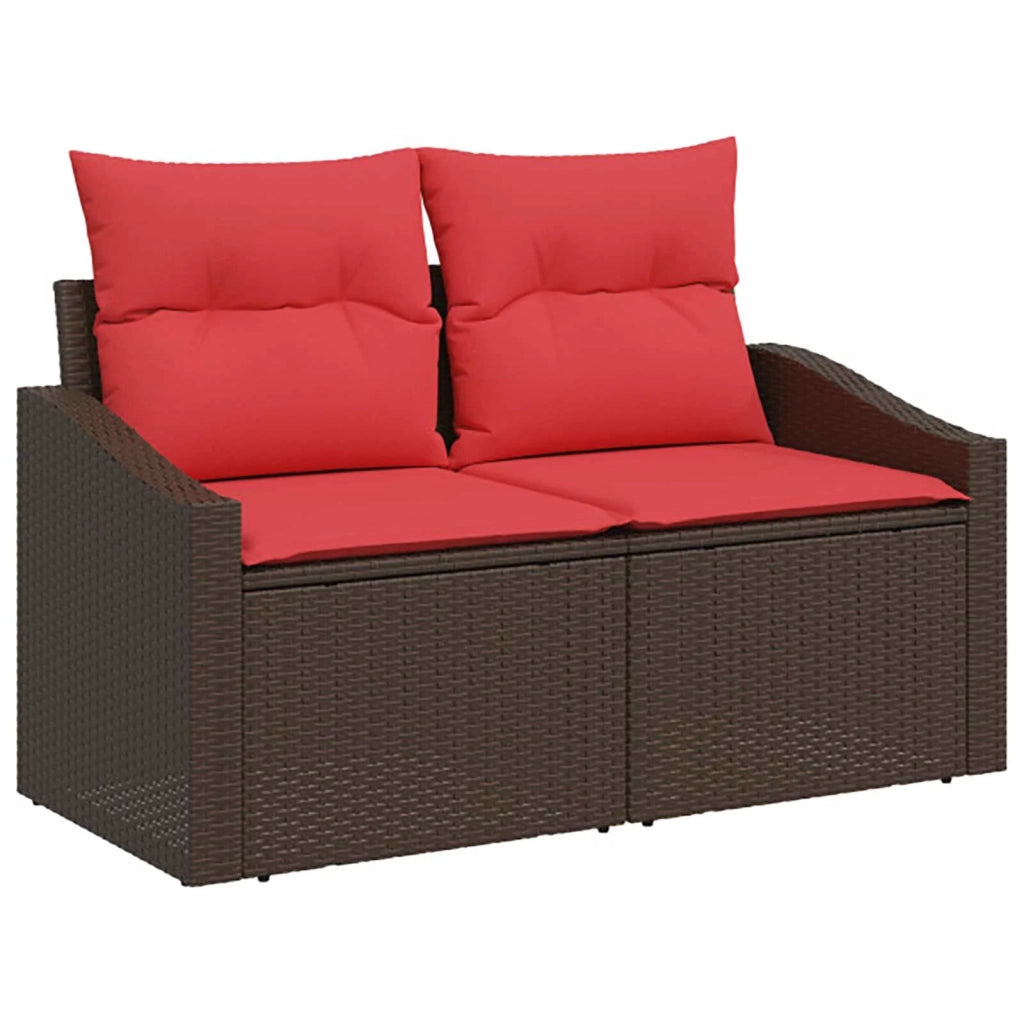 Set di divani 8 pz Marrone e Rosso Rattan sintetico e Acciaio 3448219
