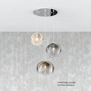 SOSP. OTTONE SAT. 3 LUCI TONDO VETRI (1 PICCOLO AMBRA+1 MEDIO FUME'+1 GRANDE BRONZO) 1194OS-S3 TMIX-MC