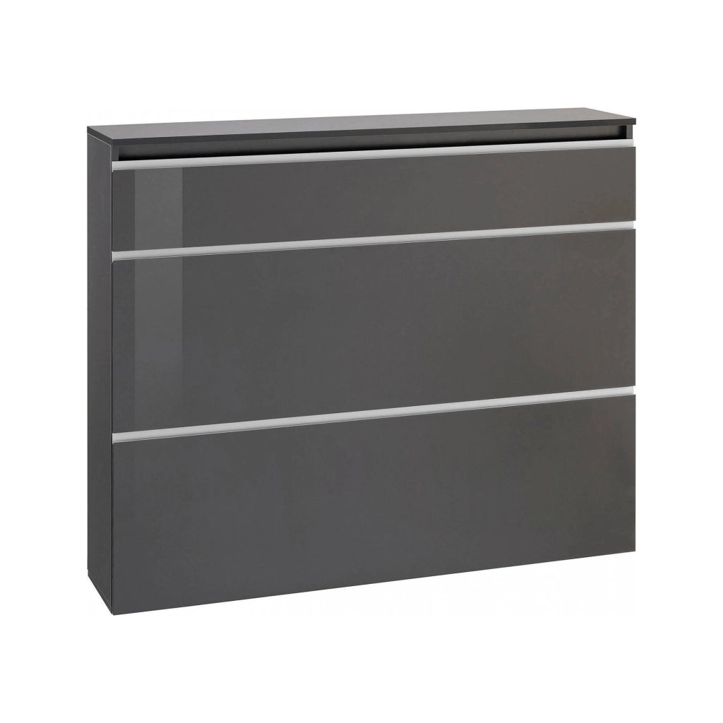 Mobile Portascarpe Amuri, Scarpiera 24 Paia Made in Italy, 120x27x108h cm Nero Antracite Lucido