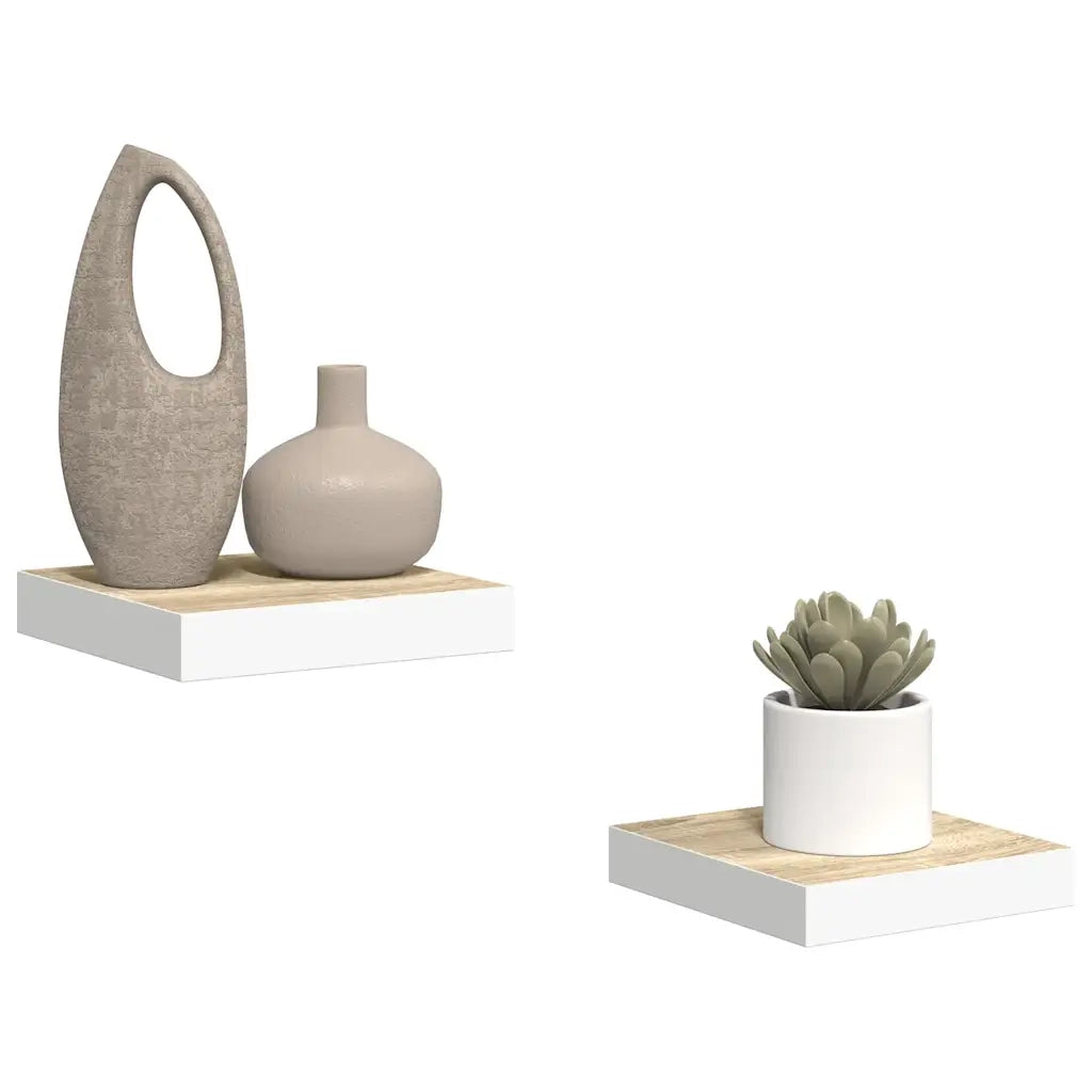 Mensole a Muro 2 pz Rovere e Bianco 23x23,5x3,8 cm in MDF cod mxl 33367