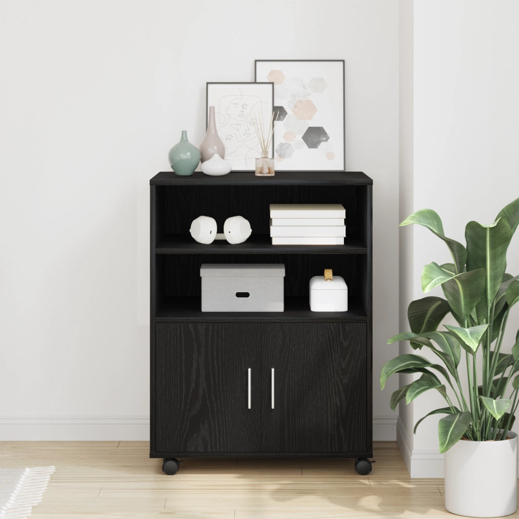 Armadietto Roulante Nero Rovere 60x48x81 cm Legno Ingegnerizzato