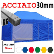Gazebo 3x6 m blu pieghevole portatile estendibile richiudibile estensibile acciaio con laterali per fiere eventi stand chiosco tenda tendone mercato mercatino  