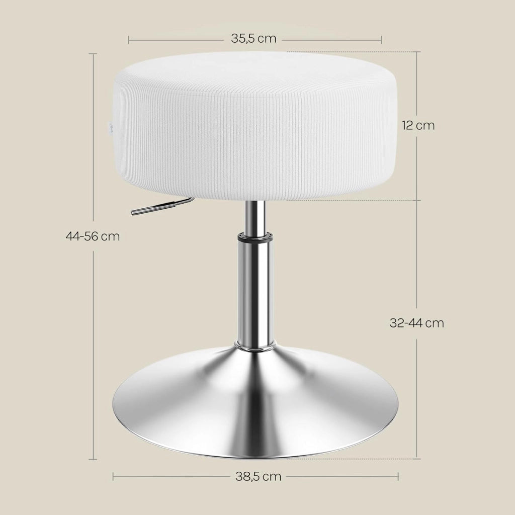Set di 2 Sgabelli Bassi da Bar, Sgabello Regolabile in Altezza, Sedia da Trucco, Sgabello Girevole con Sedile in Velluto a Coste, Base in Metallo, per Salone, Massaggi, Nuvola Bianca