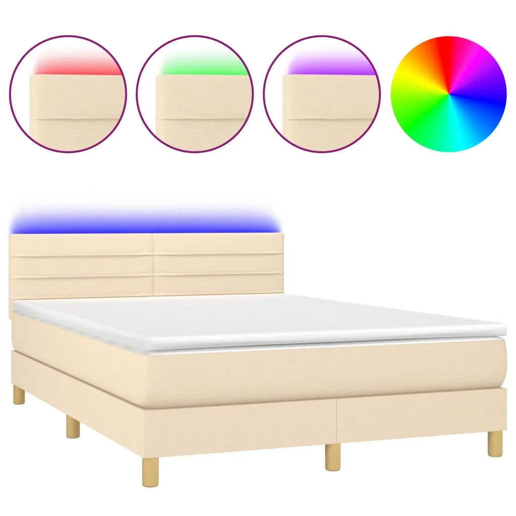 Letto a Molle con Materasso e LED Crema 140x190 cm in Tessutocod mxl 98842